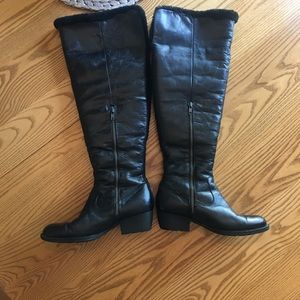 Born tall black leather shearling lined boots